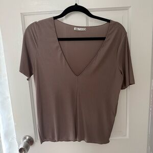 Zara: Women's V-Neck Brown Top